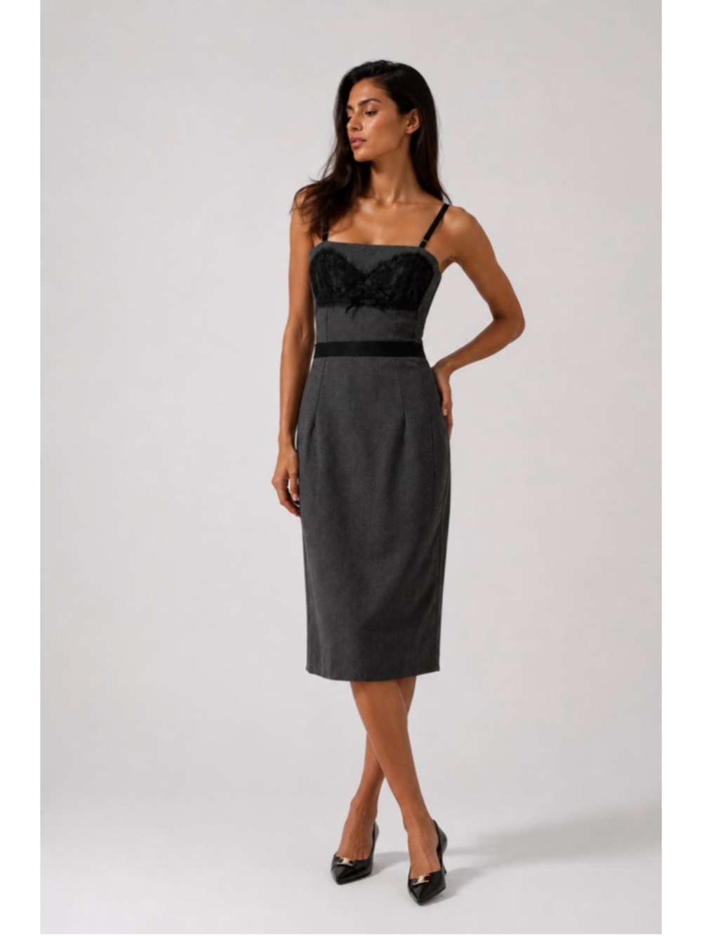 Vintage Dolce & Gabbana DG Grey Lace Corset Sheath Dress IT 38 XS Silk Look Penc - Picture 4 of 12